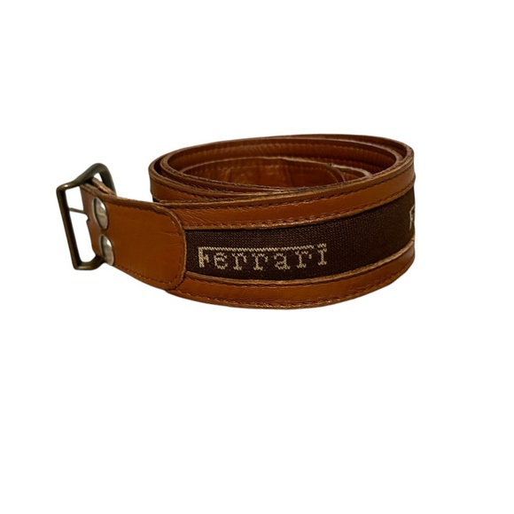 Vintage Ferrari Logo Brown Leather Belt Sz M - Picture 1 of 8